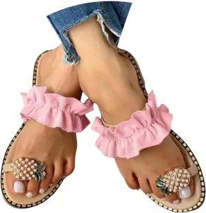 Womens Sandals Dressy Tropical Fruit Rhinestone Orthopedic Sandals For Women Slip On Flats Beach Flat Flip Flips
