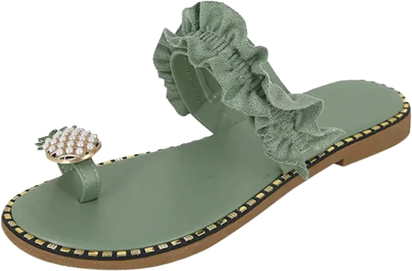 Womens Sandals Dressy Tropical Fruit Rhinestone Orthopedic Sandals For Women Slip On Flats Beach Flat Flip Flips