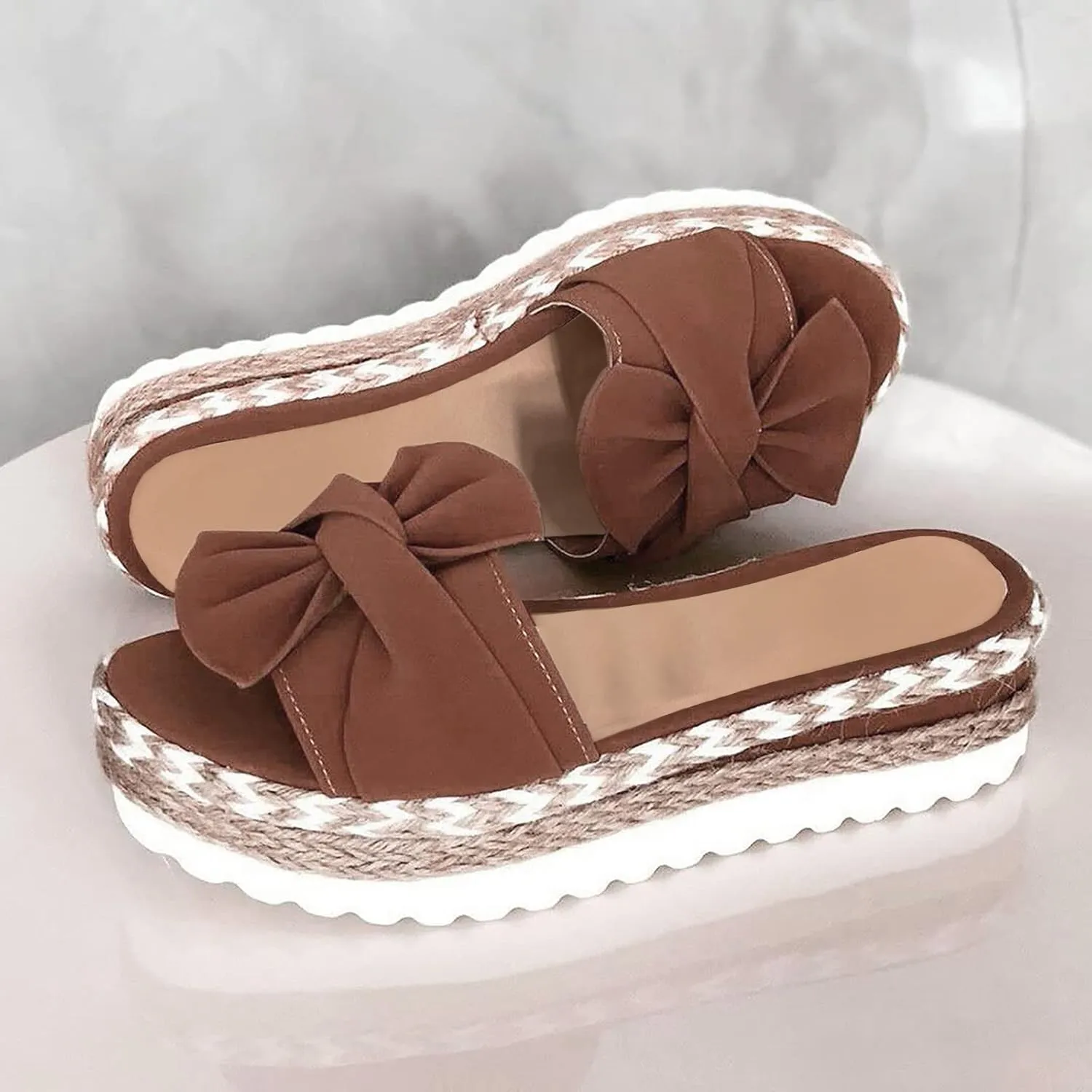 Womens Sandals Open Toe Platform Espadrille Sandals Slip on Women Casual Dressy Breathable Lightweight Bow Knot Comfortable Platform Shoes for Summer