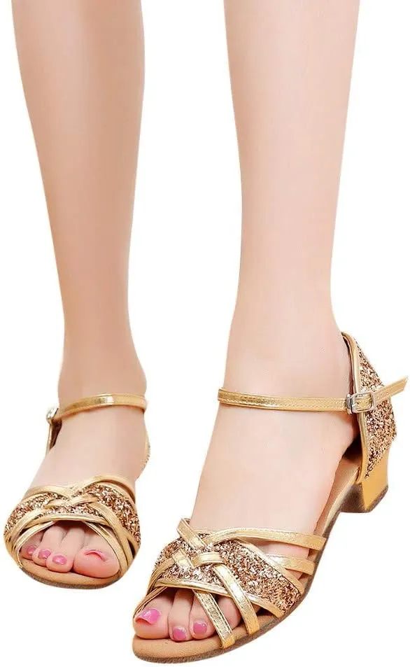 Women's Sandals White Block Heels Gold High Heels Women's Strappy Open Toe Ankle Buckle Heeled Sandals