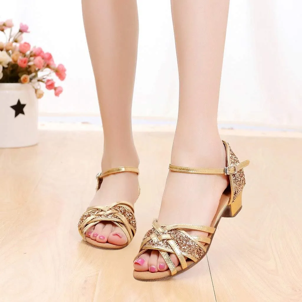 Women's Sandals White Block Heels Gold High Heels Women's Strappy Open Toe Ankle Buckle Heeled Sandals