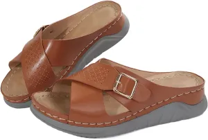 Womens Slide Sandals with Arch Support Dressy Summer Flat Arch Support Fashion Orthotic Slides for Plantar Fasciitis
