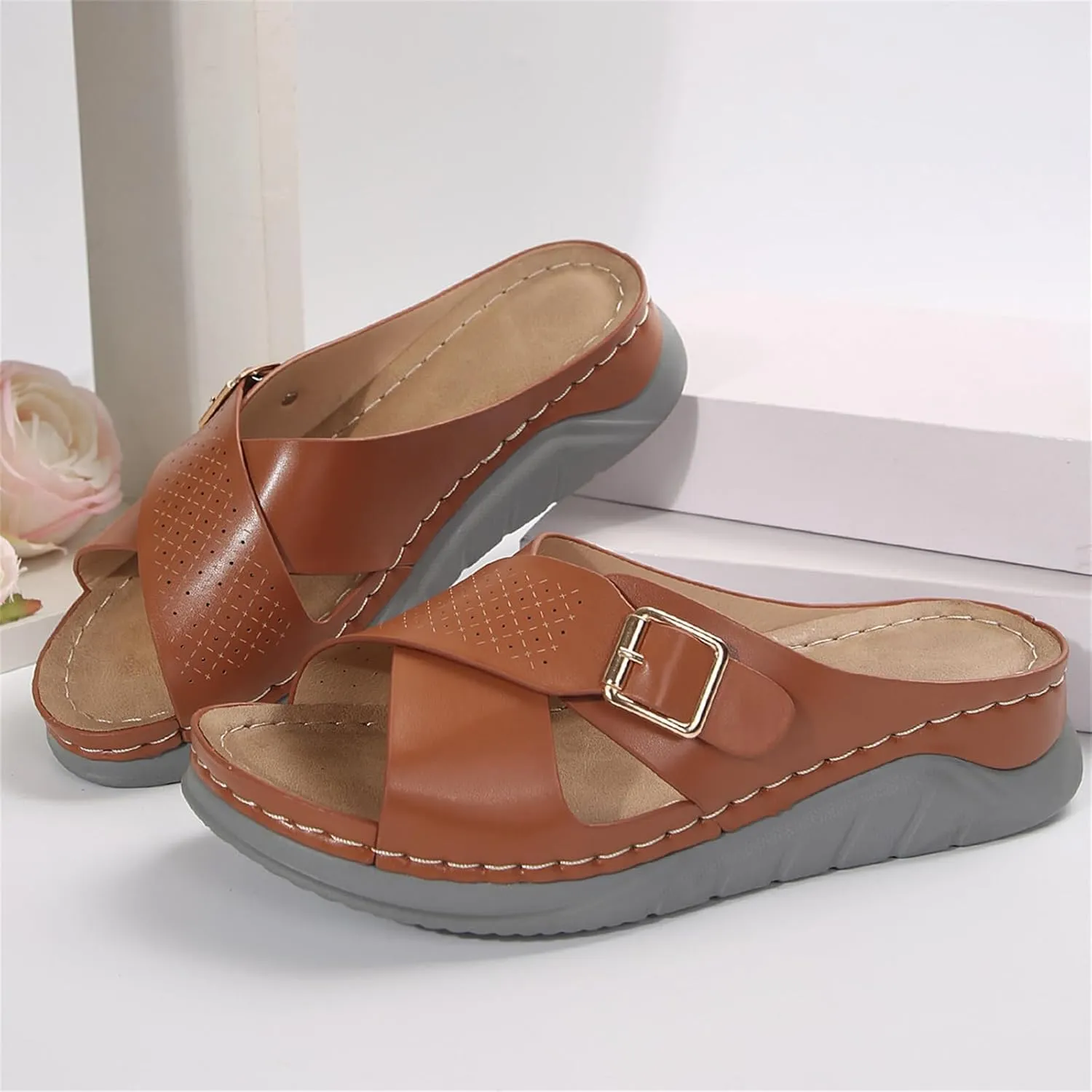 Womens Slide Sandals with Arch Support Dressy Summer Flat Arch Support Fashion Orthotic Slides for Plantar Fasciitis