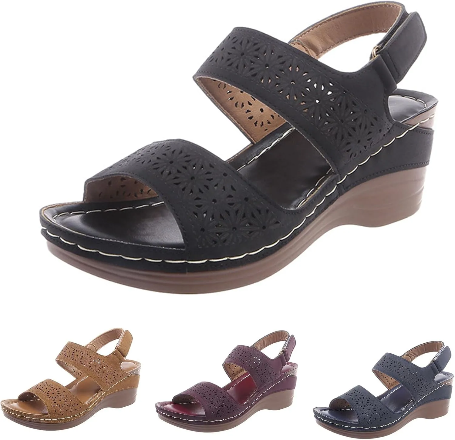 Women's Slide Wedge Sandal Comfortable Soft Cushioned Non Slip Sandals Ladies Adjustable Ankle Strap Wedges Sandal Summer Open Toe High Heel Shoes