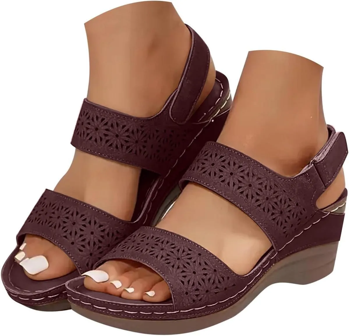 Women's Slide Wedge Sandal Comfortable Soft Cushioned Non Slip Sandals Ladies Adjustable Ankle Strap Wedges Sandal Summer Open Toe High Heel Shoes