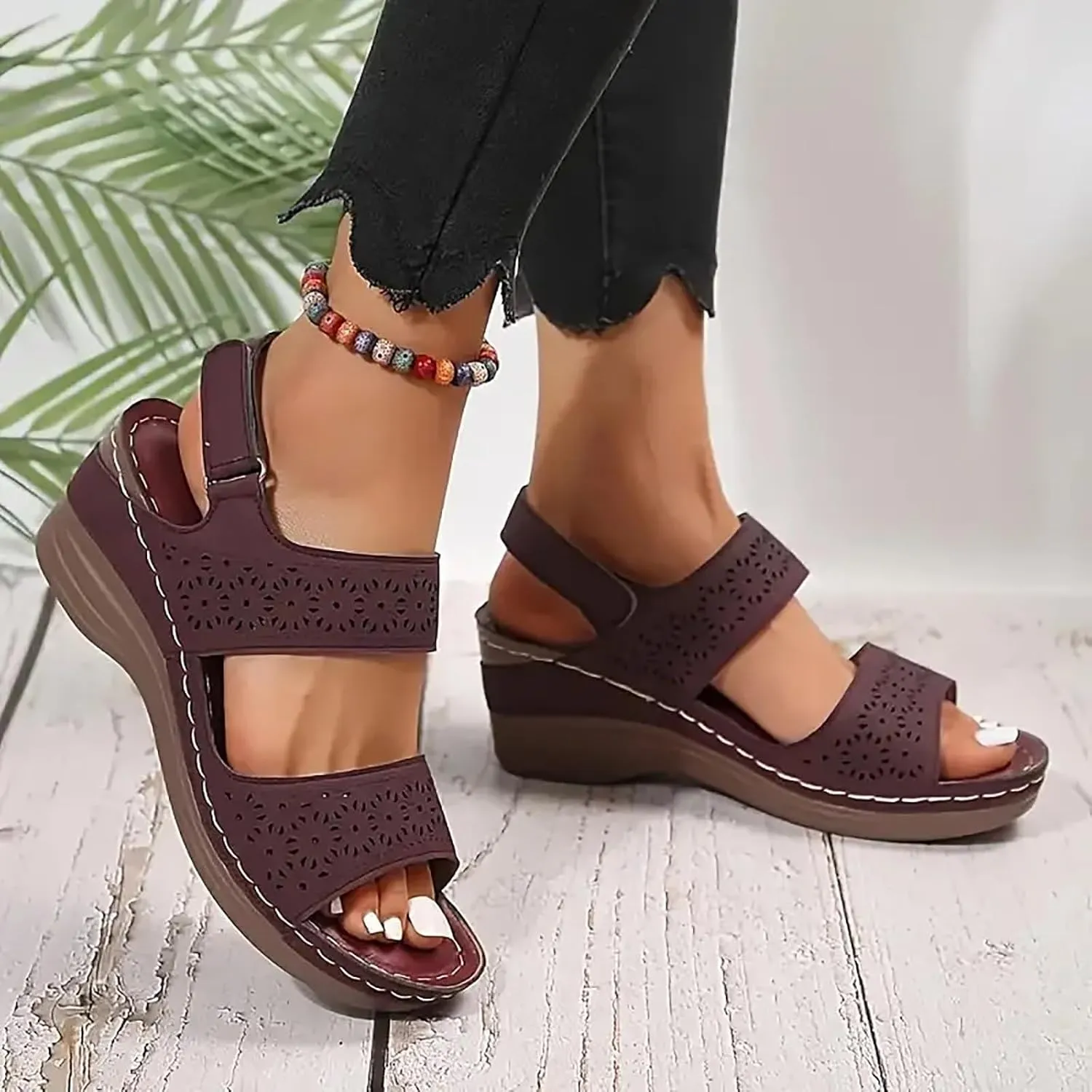 Women's Slide Wedge Sandal Comfortable Soft Cushioned Non Slip Sandals Ladies Adjustable Ankle Strap Wedges Sandal Summer Open Toe High Heel Shoes