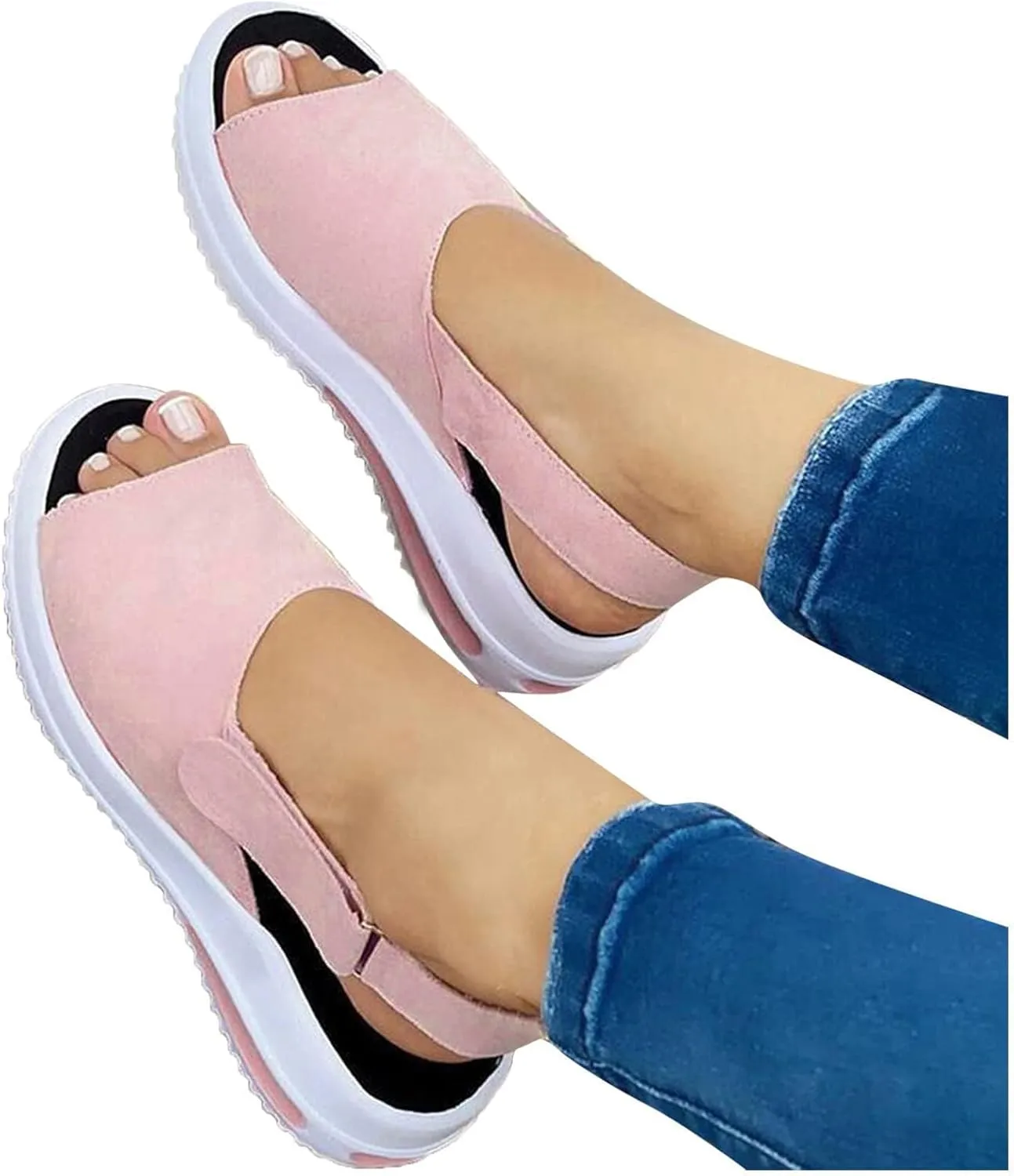Womens Slingback Summer Sandals Open Toe Ankle Strap Wedge Hook Loop Non Slip Platform Comfy Casual Flat Heel for Beach Wear