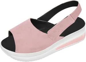 Womens Slingback Summer Sandals Open Toe Ankle Strap Wedge Hook Loop Non Slip Platform Comfy Casual Flat Heel for Beach Wear