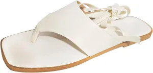 Women's Summer Fashion Clip Toe Leather White Strappy Sandals Casual Comfortable Outdoor Sandals for Women Wedge