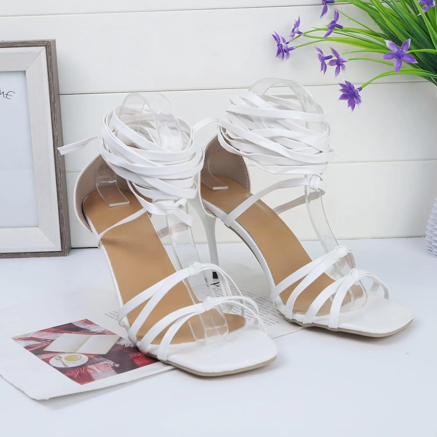 Women's Versatile Heel Sandals Sexy High Squared Heels Strap Sandals Summer Stilettos Rose Rhinestone Sandals for Women