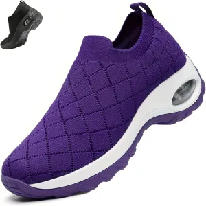 Women's Walking Mesh Air Cushion Sock Sneakers Slip Ons Comfortable Light Arch Support Platform Loafers Lady Girls Casual Nurse Easy Easy Work Shoes