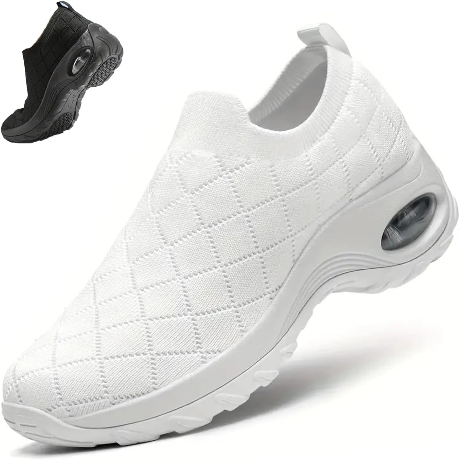 Women's Walking Mesh Air Cushion Sock Sneakers Slip Ons Comfortable Light Arch Support Platform Loafers Lady Girls Casual Nurse Easy Easy Work Shoes