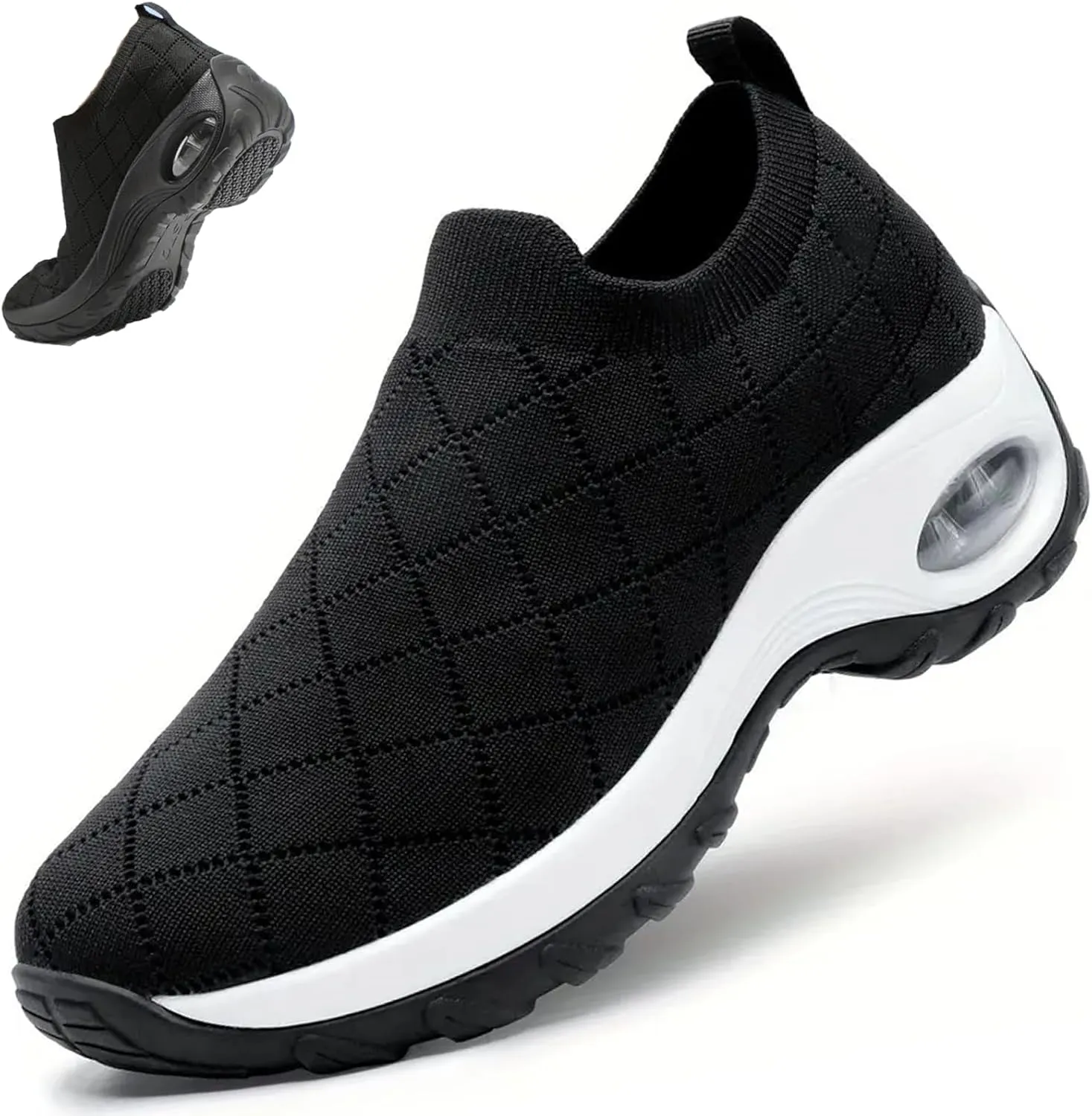 Women's Walking Mesh Air Cushion Sock Sneakers Slip Ons Comfortable Light Arch Support Platform Loafers Lady Girls Casual Nurse Easy Easy Work Shoes