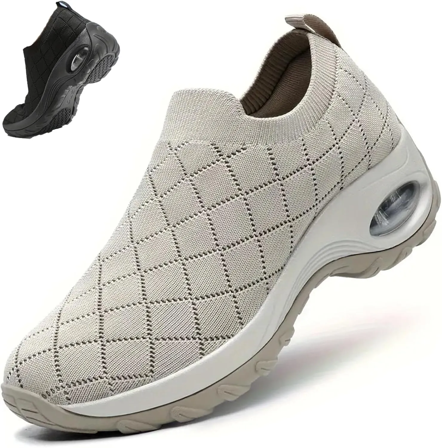 Women's Walking Mesh Air Cushion Sock Sneakers Slip Ons Comfortable Light Arch Support Platform Loafers Lady Girls Casual Nurse Easy Easy Work Shoes