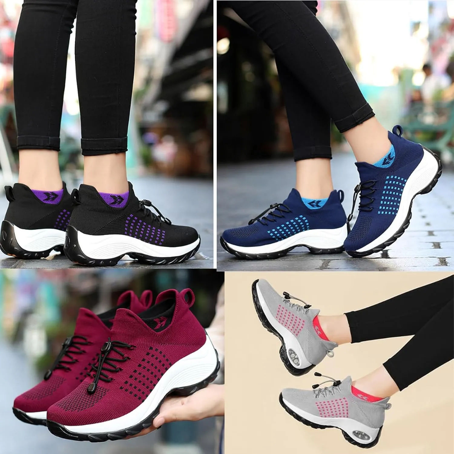 Women's Walking Shoes Sock Sneakers - Mesh Orthopedic Slip on Trainers Lady Modern Easy Shoes Platform Loafers