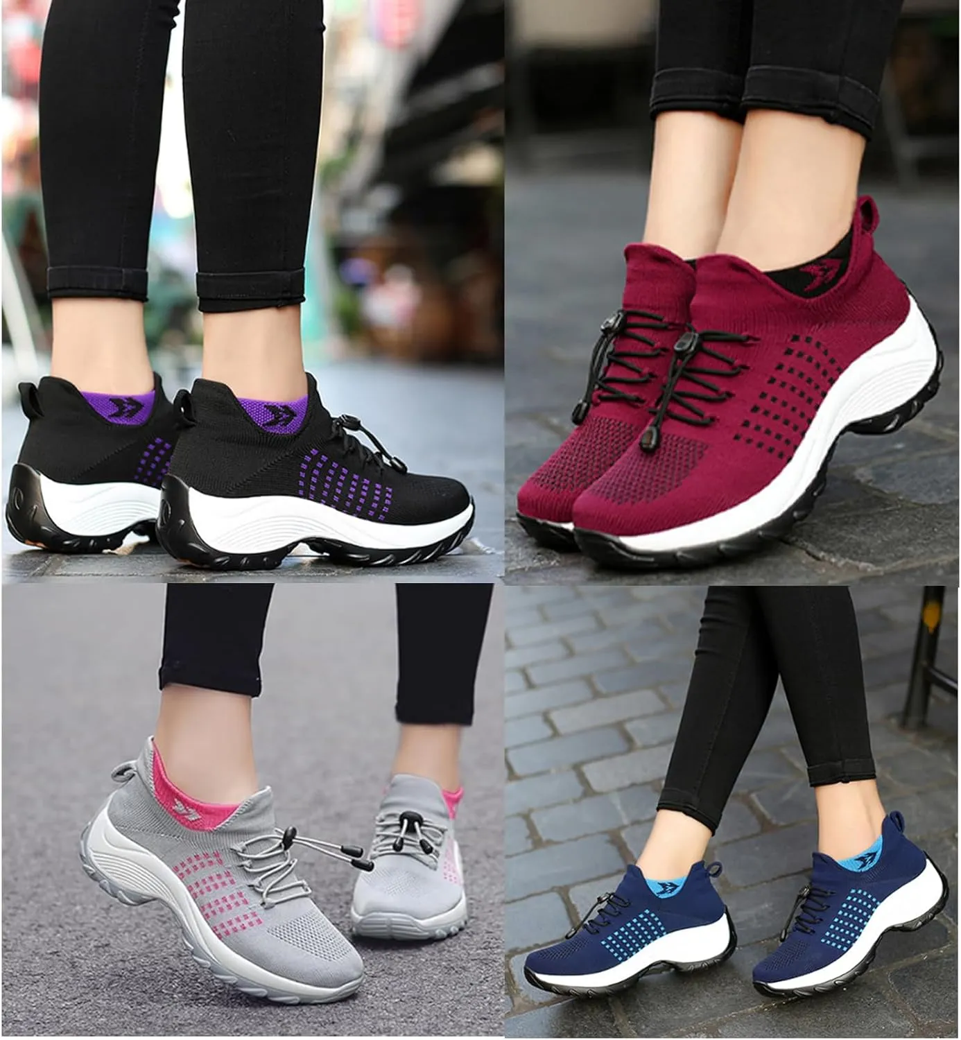 Women's Walking Shoes Sock Sneakers - Mesh Orthopedic Slip on Trainers Lady Modern Easy Shoes Platform Loafers