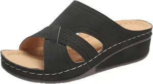 Women's Wedge Sandals Summer Arch Support Slip On Flat Slides Open Toe Dressy Platform Sandal Shoes