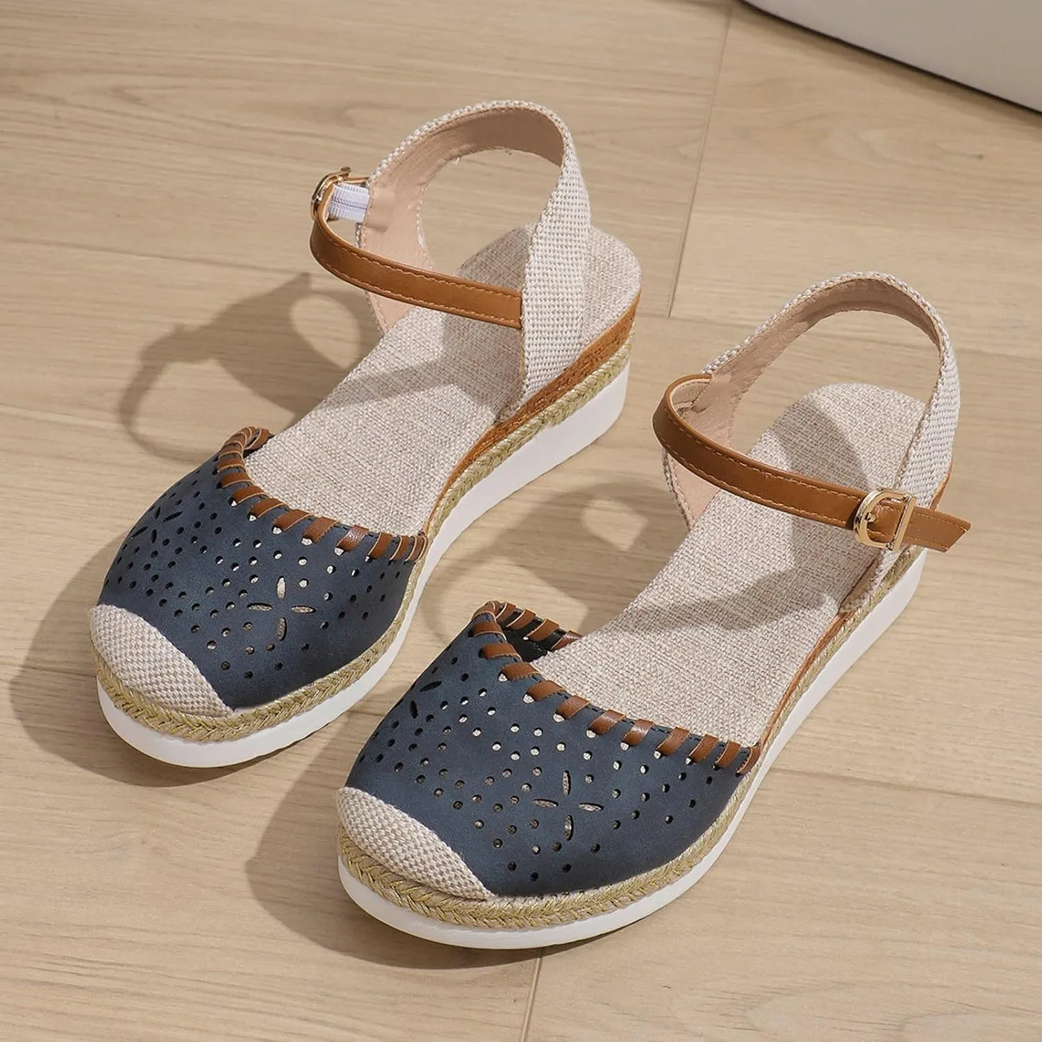 ZWRXW Closed Toe Sandals Women Arch Support Orthopedic Platform Wedge Sandals Buckle Ankle Strap Walking Sandal Boho Elegant Dressy Summer Shoes