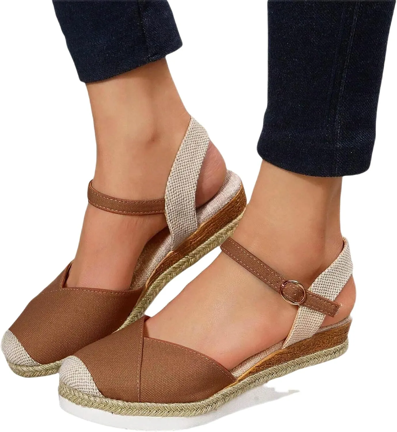ZWRXW Orthopedic Platform Wedge Sandals for Women Arch Support Closed Toe Platform Sandals Dressy Summer Buckle Ankle Strap Espadrilles Wedge Sandals Comfortable Outdoor Shoes